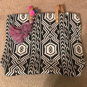 Aztec tote bag with cute fluff balls on the end